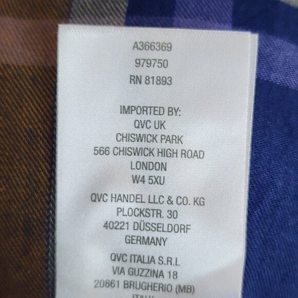 Logo by Lori Goldstein Shirt Womens Size L Large Blue Plaid Lace Detail Button - Picture 7 of 8